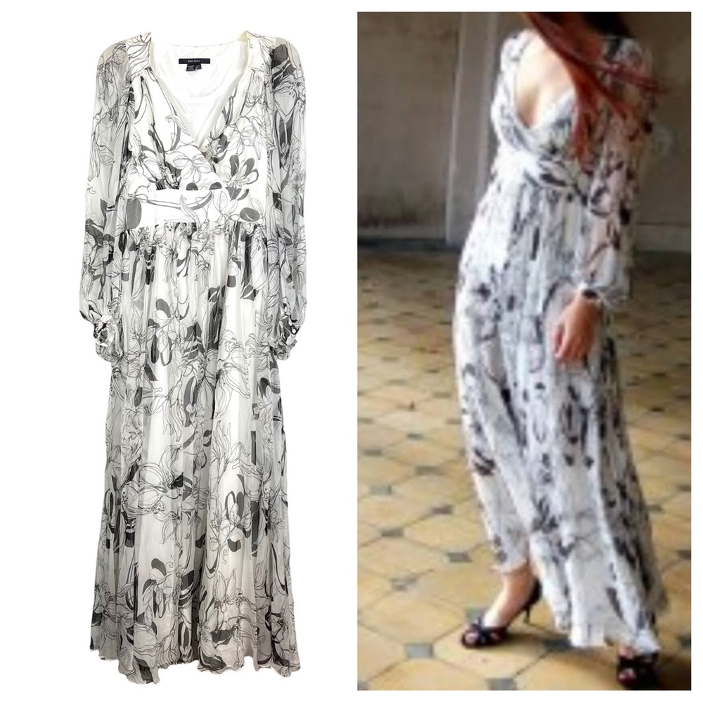 Zara Black And White Floral Silk Maxi Dress